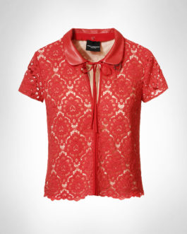 Atos Lombardini Crochet Blouse Eco Leather Collar