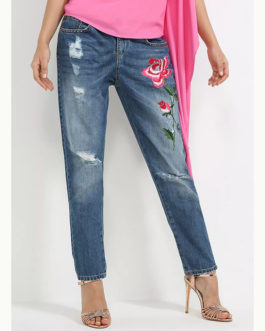 AnnaRita N Boyfit Denim Jeans With Flower Element