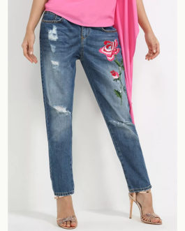 AnnaRita N Boyfit Denim Jeans With Flower Element