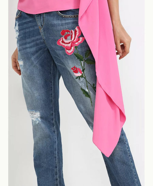 AnnaRita N Boyfit Denim Jeans With Flower Element - Image 3