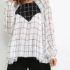 Checked Print Long Sleeve Blouse