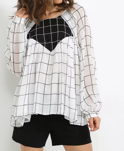 Checked Print Long Sleeve Blouse
