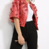 Floral Short Leather Jacket