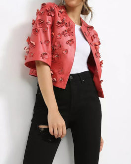 AnnaRita N Floral Short Leather Jacket
