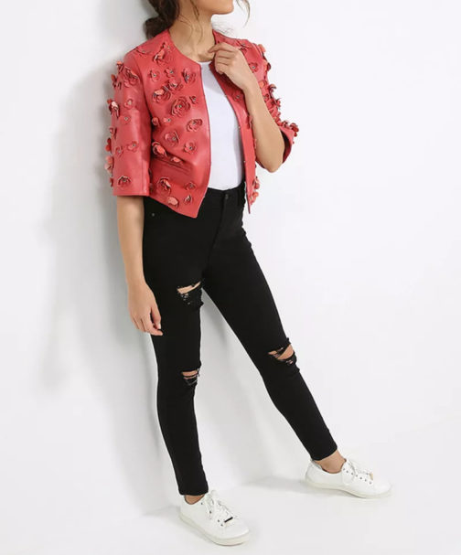 AnnaRita N Floral Short Leather Jacket - Image 3