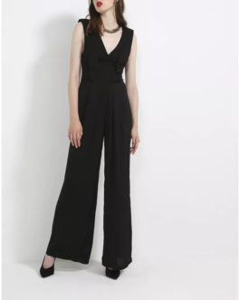 AnnaRita N Wide Legged Satin Jumpsuit With V Neck