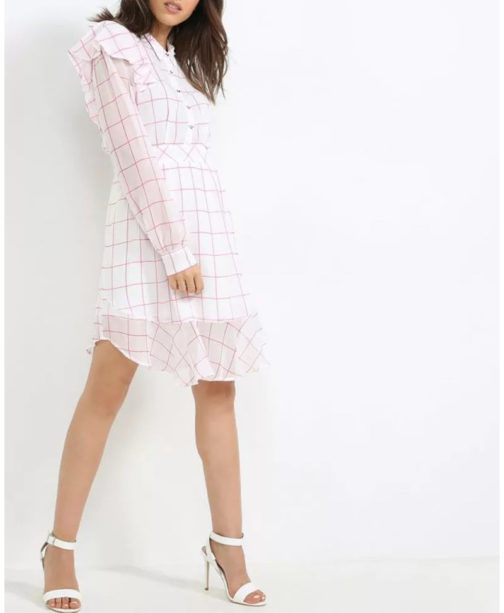 Long Sleeve Checked Print Dress