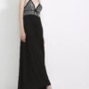 Long Lurex Satin V Neck Dress