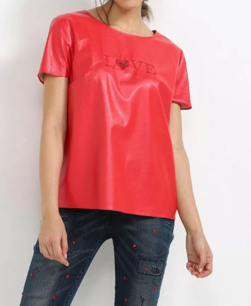 Short Sleeve Eco Leather Top