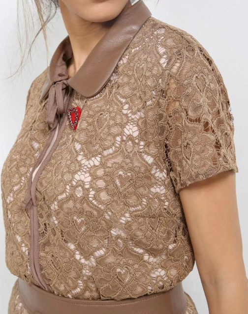 Atos Lombardini Crochet Blouse Eco Leather Collar - Image 8