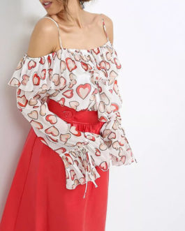 Atos Lombardini Off Shoulder Printed Top With Hearts