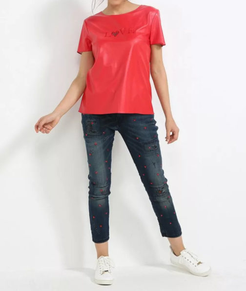 Atos Lombardini Short Sleeve Eco Leather Top - Image 3