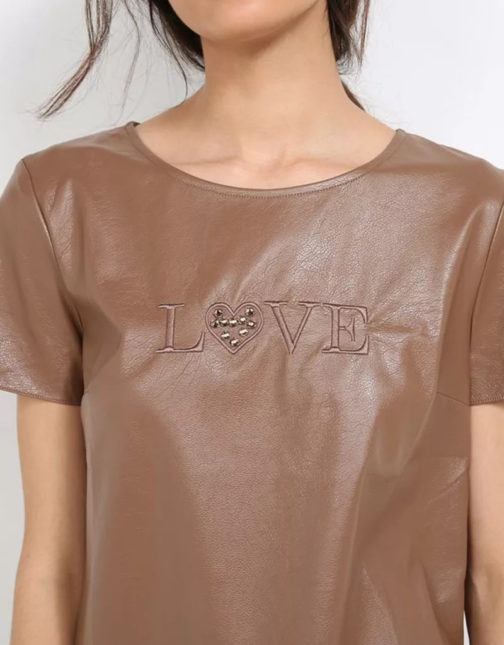 Atos Lombardini Short Sleeve Eco Leather Top - Image 7