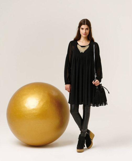 Atos Lombardini Gold Detailed Neckline Dress - Image 6