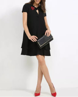 Atos Lombardini Heart Brooch Mini Dress With Ruffles