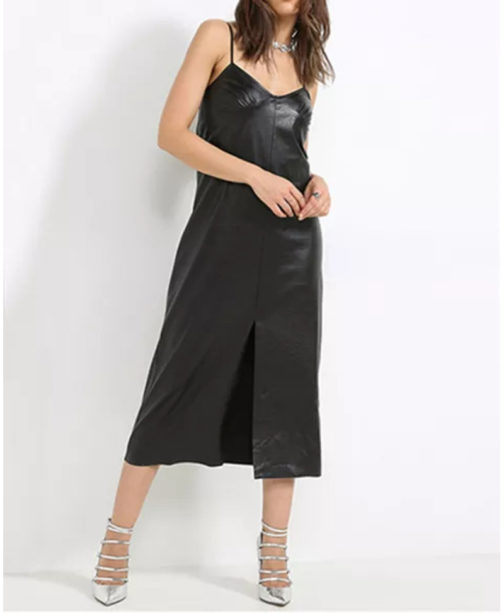 Slit Eco Leather Dress