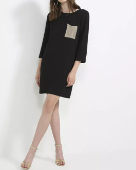 Atos Lombardini Gold Pocket Long Sleeve Dress