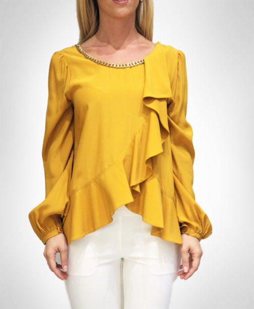 Atos Lombardini Long Sleeve Ruffled Blouse Chain Detail - Image 6