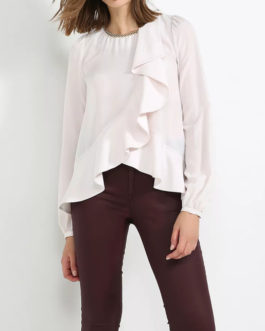Atos Lombardini Long Sleeve Ruffled Blouse Chain Detail