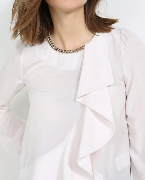 Atos Lombardini Long Sleeve Ruffled Blouse Chain Detail - Image 4