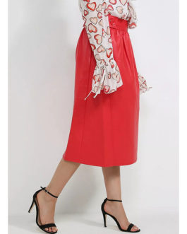 Atos Lombardini High Waist Eco Leather Midi Skirt
