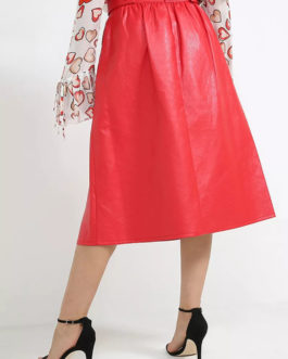 Atos Lombardini High Waist Eco Leather Midi Skirt
