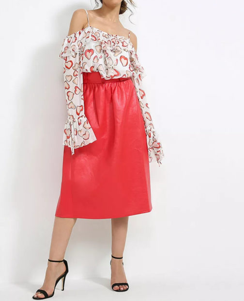 Atos Lombardini High Waist Eco Leather Midi Skirt - Image 3