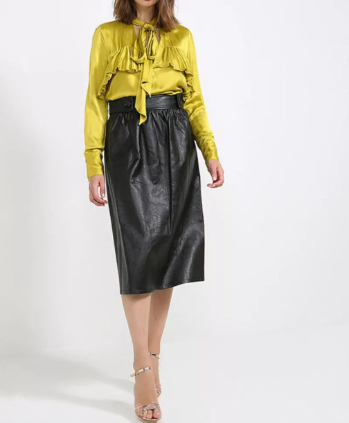 Atos Lombardini High Waist Eco Leather Midi Skirt - Image 6