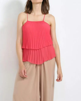 Atos Lombardini Pleated Sleeveless Top Strawberry