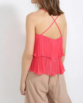 Atos Lombardini Pleated Sleeveless Top Strawberry