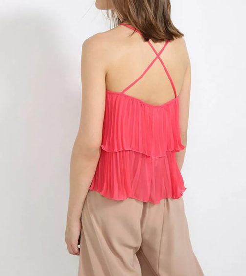 Atos Lombardini Pleated Sleeveless Top Strawberry - Image 2