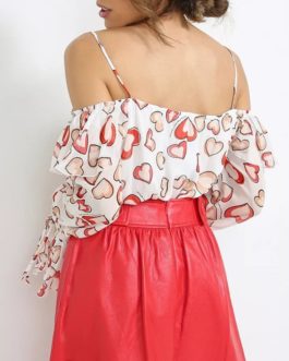 Atos Lombardini Off Shoulder Printed Top With Hearts