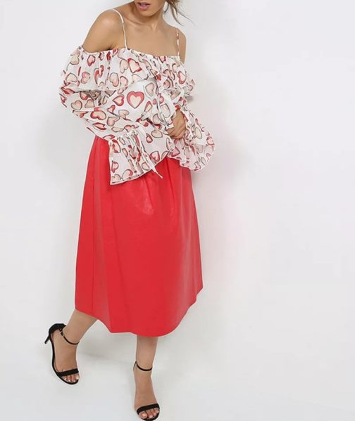 Atos Lombardini Off Shoulder Printed Top With Hearts - Image 3