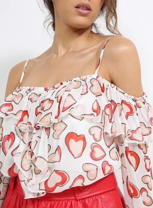 Atos Lombardini Off Shoulder Printed Top With Hearts - Image 4