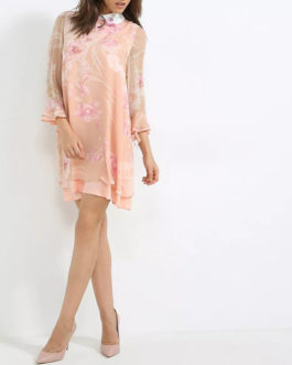 Atos Lombardini Flared Floral Dress Peach