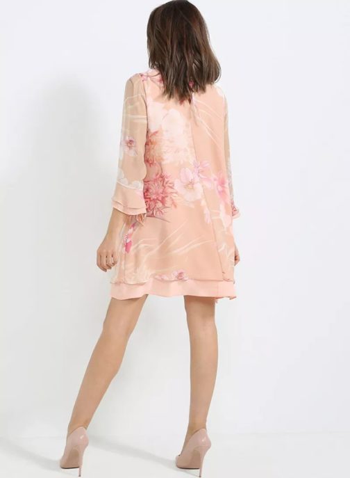 Atos Lombardini Flared Floral Dress Peach - Image 2